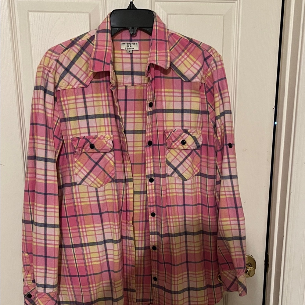 Targus Casual Relaxed Winter Pink Plaid Button Down Shirt Casual size large